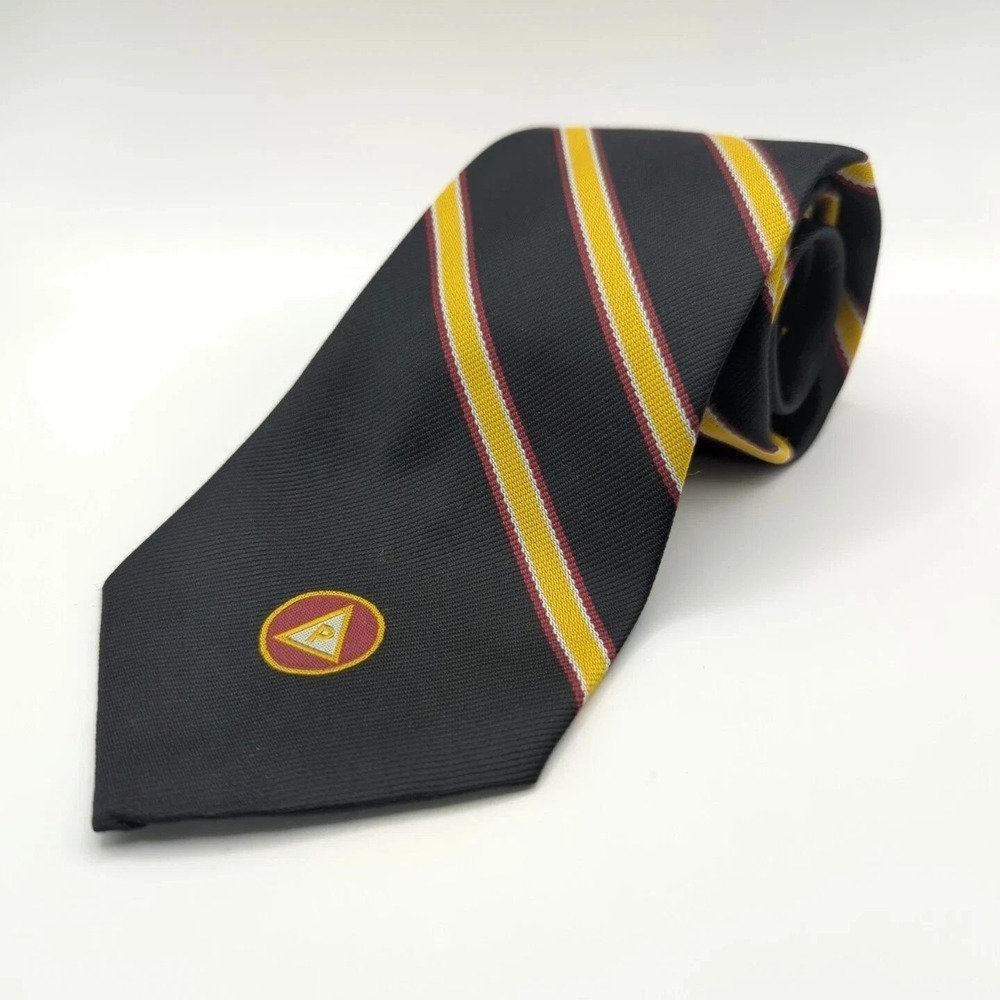 Moose International Repp Tie Mens Black Yellow Poly Silk Blend Striped USA
